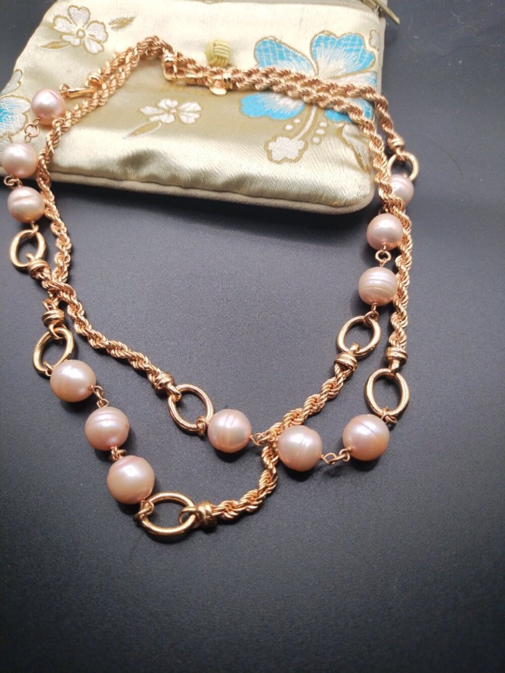 Honora Bronze Italy Genuine Pink Pearl Necklace, Rose Gold Finish, 36" Long. - Picture 13 of 14